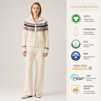 Cardigan en laine mérinos mélangée pour femme, col zippé en polaire jacquard géométrique OEM