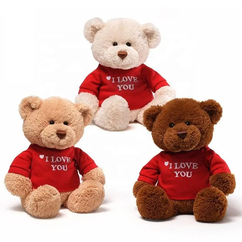 Custom Printing Valentijn Gevulde Teddybeer Gift Speelgoed Voor Meisjes Zachte Bruin I Love U Pluche Teddybeer Met Rode t-shirt