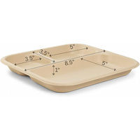 Assiette de bagasse de canne à sucre biodégradable personnalisée Récipients alimentaires jetables pour le déjeuner Plateau d'assiette jetable à 3 compartiments