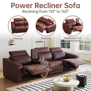 OEHOME Modern Power Recliner Sofa 2-<b>Seat</b> Reclining Sectional Adjustable Headrest Breathable Polyester <b>Storage</b> Console USB Sofa - Product Image 3