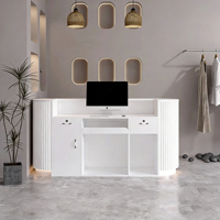 Comptoir de réception de luxe personnalisé doré pour salon de beauté et de manucure, petite table de réception, bureau circulaire de haute qualité