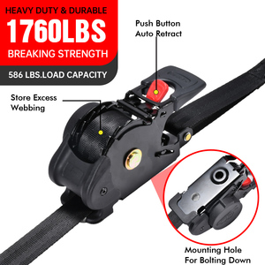 Listo para Enviar: Paquete de 2 Correas de Trinquete Autorretráctiles de 1"x10 pies y 1760 lbs, Amarres de Trinquete Autoenrollables para Motocicletas y ATV - Product Image 5