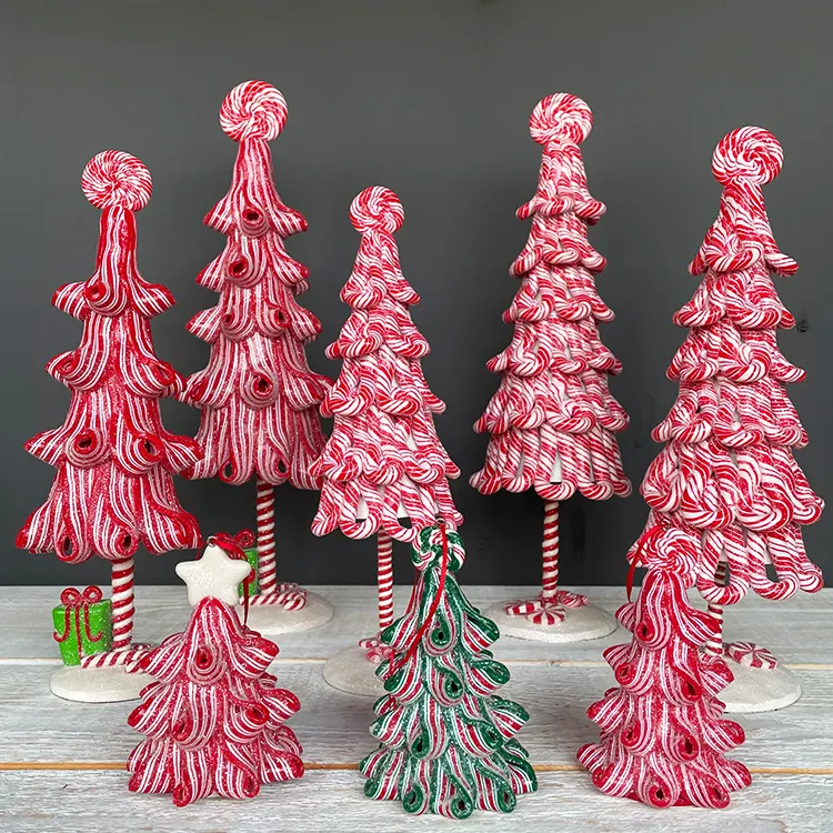 인기있는 제품 실내 탁상 장식 스탠드 작은 인공 크리스마스 사탕 지팡이 나무