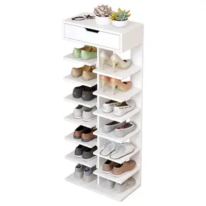 Modern ahşap ayakkabı raf çok katmanlı basit ucuz ayakkabı depolama dolabı ev, çift taraflı ayakkabı rafı çekmece ile üst