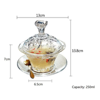 Ensemble de tasses à café et à thé personnalisées en verre transparent avec bord doré, style campagnard, avec soucoupe, bol à dessert créatif en verre avec couvercle, cadeaux, logo OEM