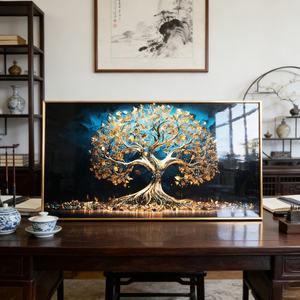 Cuadro de Porcelana de Cristal Personalizable con Impresión HD de Paisaje de Árbol Azul Moderno para Decoración del Hogar, Arte de Pared para Sala de Estar - Product Image 3