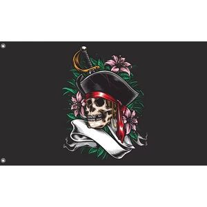 3x5 FT Vivid Color Pirate with Flowers <b>Flags</b> Made in EU for Outdoor Indoor Events - Product Image 1