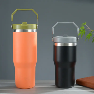 Stainless Steel Eco-Friendly Travel Thermos <b>Cup</b> 20oz 30oz Custom Tumbler with Flip Handle <b>Straw</b> for Coffee Camping & Office Use - Product Image 5