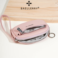 Dompet Wanita Baellerry Fashion Tekstur Kulit Leci Resleting Ganda Mini Penyimpanan Koin Bergaya Simpel