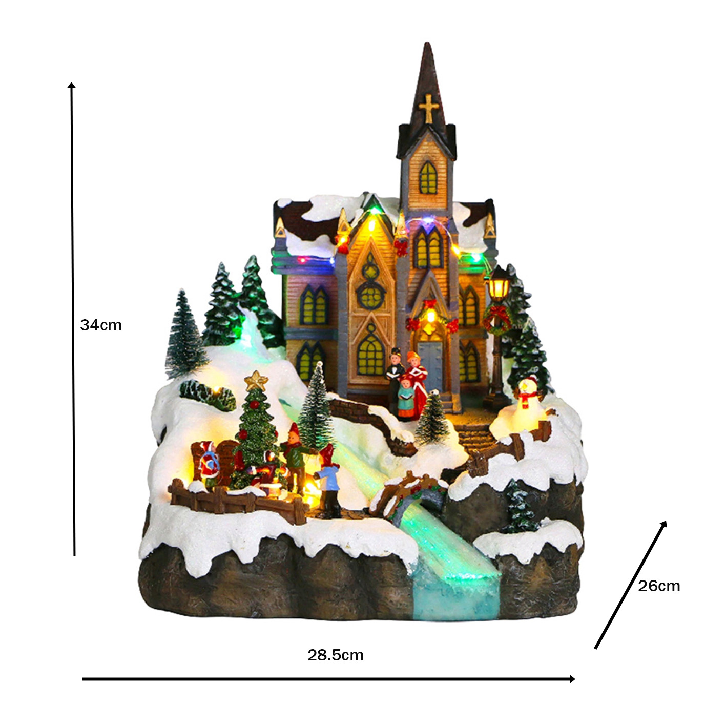 Xmas Village with Fiber Optic River and Kids moving