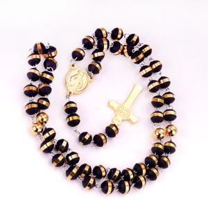 Collier en acier inoxydable Asonsteel avec perles noires et argentées et croix pour hommes et femmes - Product Image 4