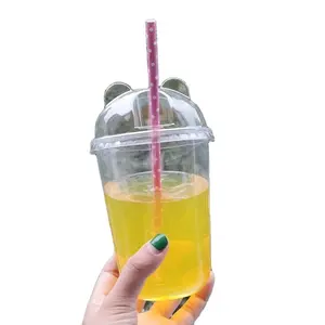 U Shaped Boba Tea Cups With Lids Disposable Dome Lid 900Ml Plastic Cup Disposable Blister cold drink cup With Lid