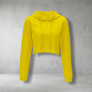 Sudadera Corta con Capucha para Mujer, Color Amarillo, Manga Larga, Color Sólido, Tejido de Punto, para Otoño - Product Image 3