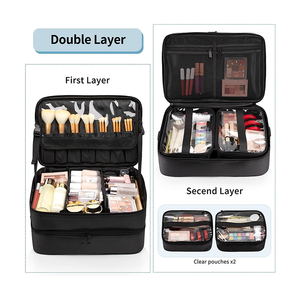 Trousse de voyage double couche XL pour artiste technicien en manucure <span class=keywords><strong>coiffeur</strong></span> avec 2 pochettes détachables et bandoulière - Product Image 2