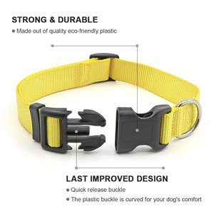 Adjustable Yellow Nylon <b>Dog</b> <b>Collar</b> with Buckle Closure Simple Style All Seasons for <b>Dogs</b> - Product Image 3