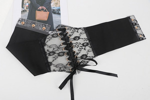 Cinturón Elástico de Encaje Floral para Mujer, Cinturón Ancho con Lazos en la Cintura - Product Image 3