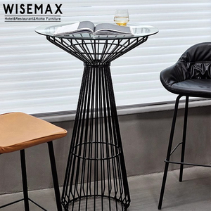 WISEMAX FURNITURE tavolo da pranzo rotondo dal Design semplice con struttura in metallo tavoli da Bar alti con piano in vetro per Bar ristorante Cafe Shop - Product Image 4