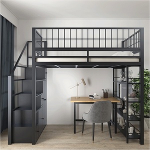 Modern Minimalist Steel Loft <strong>Bed</strong> <strong>for</strong> Small Apartment Bedroom Space-Saving Upper Bunk <strong>Bed</strong> with Cabinet &amp; Storage - Product Image 3
