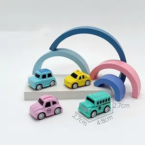 Manufacturer Plastic Cute Small Taxi School Bus Mini Vintage Car Model Toy Car Kid Vehicles Pull Back Inertia Cars Gift