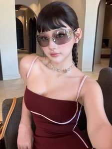 2026 New Summer Y2K Women Dress Sexy <b>Spaghetti</b> <b>Strap</b> Bodycon Mini Dress Contrast Binding Streetwear Slit Party Club Wear - Product Image 3