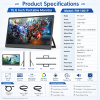 Monitor Portátil USB-C de 15.6 Pulgadas, 1920x1080 IPS, Pantalla de Viaje para Laptop, PC, Teléfono, Consola de Juegos, con Cubierta Inteligente y Soporte