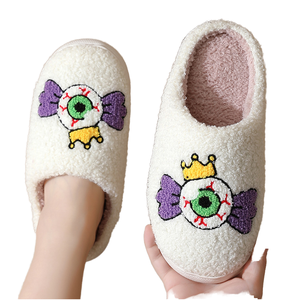 Nouvelle Collection Automne-Hiver – Chaussons Confortables Unisexe en Coton Doux et Fourrure, Motif Œil de Diable, Semelle Caoutchouc, Idéals pour l'Intérieur - Product Image 1