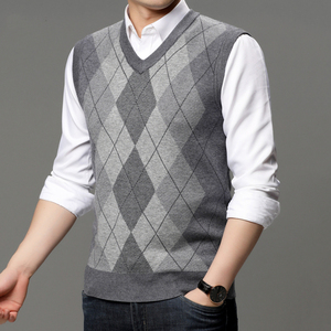 Nuevo estilo invierno rombo cuello en V hombres Cachemira <span class=keywords><strong>Chaleco</strong></span> de punto - Product Image 5