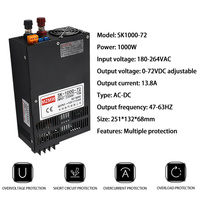 MZMW 1000W 72V 13.8A Alimentation à découpage 220V AC DC Réglable SMPS fournitures industrielles lumière led transformer