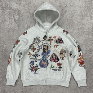 Pull à capuche de haute qualité unisexe Designer personnalisé sérigraphie sweat à capuche zippé Streetwear Tech polaire sweat à capuche zippé surdimensionné - Product Image 1