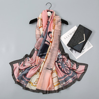 Cachecol longo de seda feminino, lenço elegante vintage hijabs