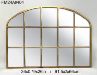 Arched Grid Wall Mirror Gold Metal Frame Window Pane Mirror Vintage Farmhouse Decorative Wall Mirror for Living Room Entryway