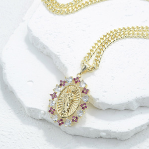 Collier en <span class=keywords><strong>or</strong></span> 14 carats avec pendentif <span class=keywords><strong>médaille</strong></span> Saint Jude Thaddeus en forme de cœur, <span class=keywords><strong>chaîne</strong></span> cubaine pour hommes et femmes - Product Image 4