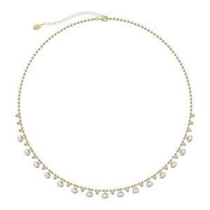 Collar de perlas de agua dulce chapadas en oro de 14K con circonita cúbica, joyería para mujer - Product Image 1