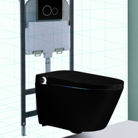 Toilette murale en céramique intelligente européenne noir mat avec réservoir d'eau caché forme de bol allongé télécommande WC sanitaires