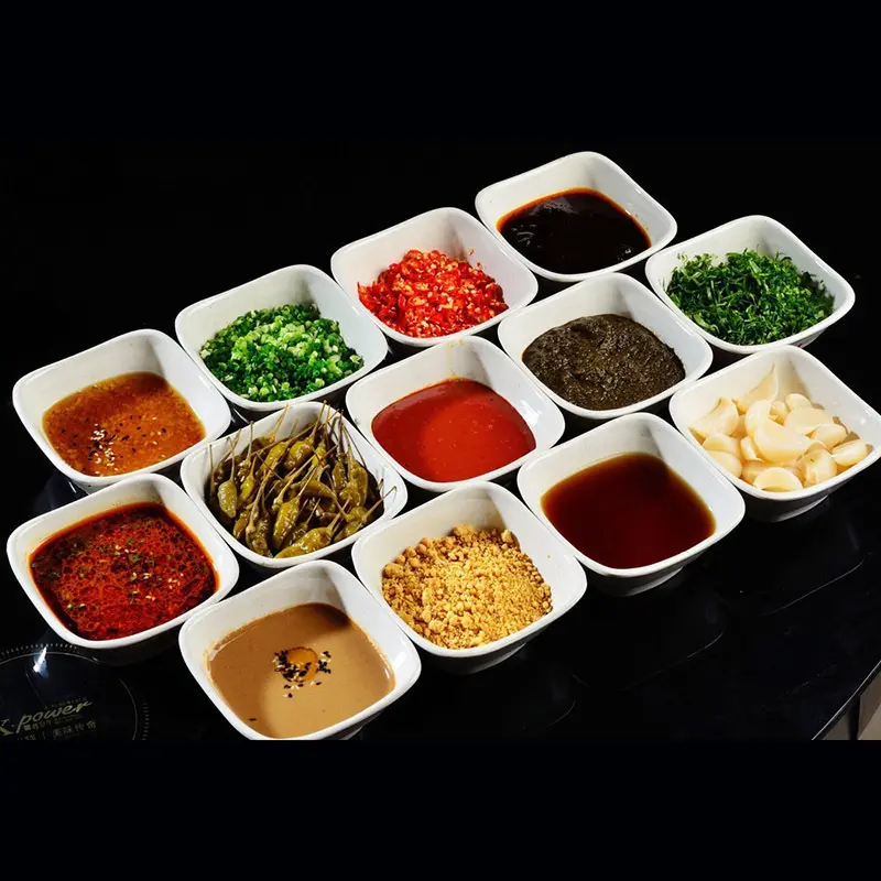 Mini ciotola per condimento per salsa piccante in melamina di forma quadrata bianca di vendita diretta del produttore