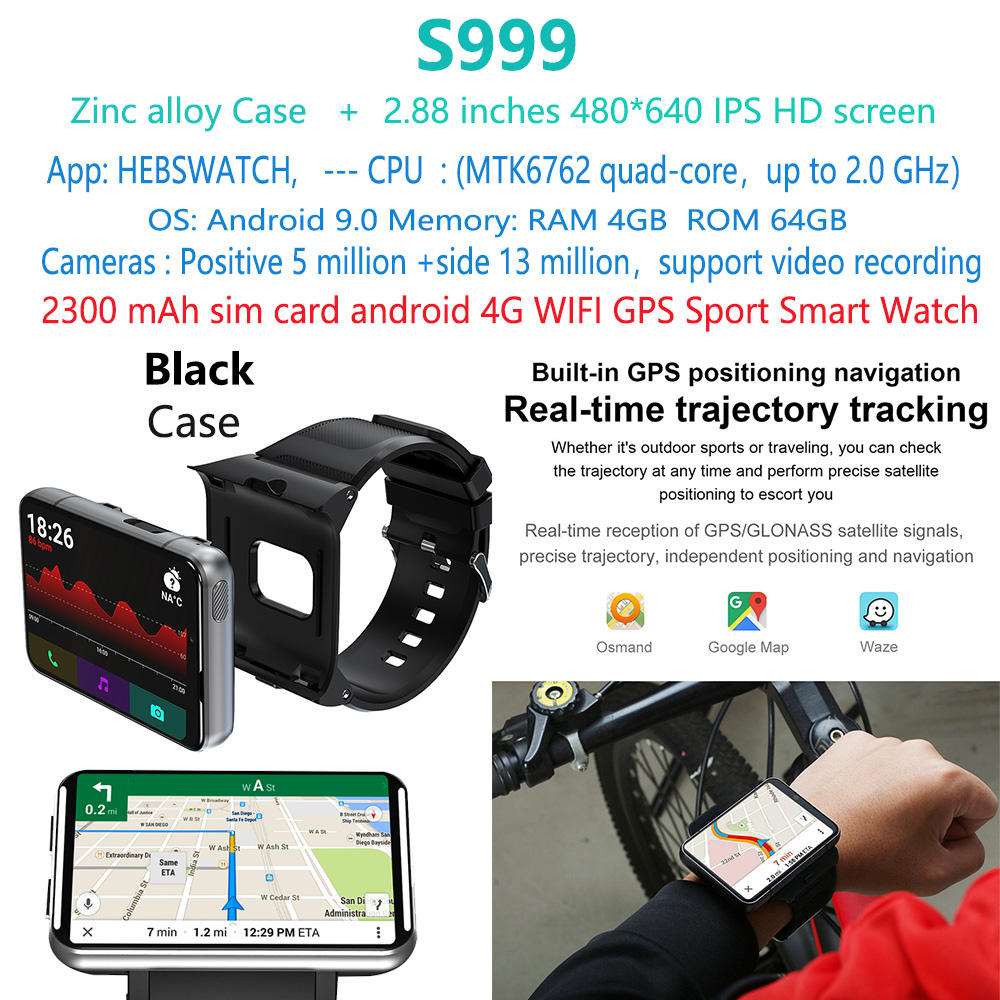 Reloj inteligente negro s999-4GB+64GB 4g-android
