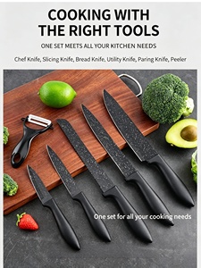 6PCS Kitchen <b>Knife</b> <b>Set</b> with Peeler Non‑Stick Marble Coated <b>Sharp</b> Stainless Steel <b>Knives</b> for Home Cooking Gift Box Included - Product Image 4