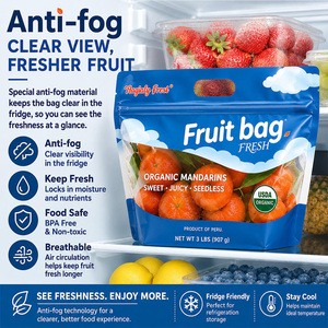 Bolsa de Grado Alimenticio Libre de BPA con Ventana Transparente, Cierre Hermético, Tipo Ziplock, para Frutas y Verduras Frescas, con Asa Troquelada, Impresión Personalizada y OEM - Product Image 4