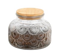 Frasco de Vidrio Redondo Vintage para Almacenar Té, Azúcar, Café y Alimentos con Tapa de Madera de Acacia
