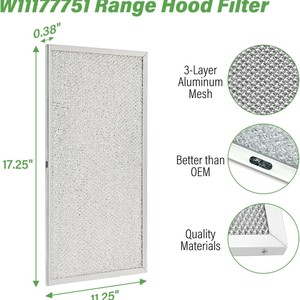 <b>Range</b> Hood Oil Filter W11177751 438x294x9mm Stainless Steel Embedded High Compatibility Part For Whirlpool - Product Image 2