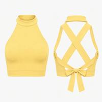 Soutien-gorge de sport pour femme, personnalisé, à maintien élevé, col montant, dos en X, avec ruban large, court, à nouer avec double nœud, pour la gym, l'entraînement et les activités sportives