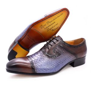 Nouvelles Chaussures Habillées Formelles en Cuir Bleu Grain Serpent 2021, Style Patchwork, à Lacets Oxford, pour Hommes, Vente en Gros Usine - Product Image 3
