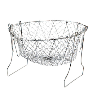 Cocina 304 Acero inoxidable plegable vapor enjuague colador de cesta para freír para alimentos fritos frutas verduras - Product Image 1