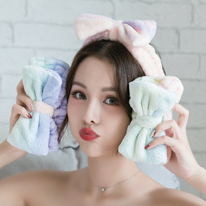 Diadema con lazo arcoíris de Jiemeirui, banda elástica de lana coral para lavarse la cara, maquillaje, belleza, estilo coreano - Product Image 2