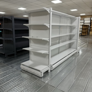 Cold Rolled Steel Light Duty 35-40kg Loading White Color Easy Assembled Double-sided Gondola Supermarket Shelf for <strong>Small</strong> <strong>Shops</strong> - Product Image 1