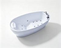 Baignoire ovale autoportante en acrylique, baignoire de trempage équipée d'un robinet et d'une douchette pour salle de bain