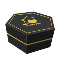 Emballage cadeau personnalisé en papier cartonné hexagonal noir pour miel d'abeille, boîte hexagonale pour produit en verre, bougie chauffe-plat