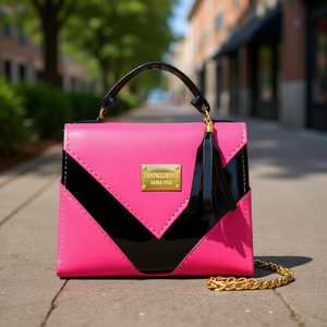 Sac bandoulière Fana Mariola en cuir verni colorblock avec fermeture éclair et pompon, sac à bandoulière pour femme été - Product Image 2