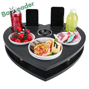 Boîte de rangement multifonctionnelle noire pour snacks avec bols, tasses et téléphones Porte-gobelet en forme de cœur en bambou pour canapé-lit