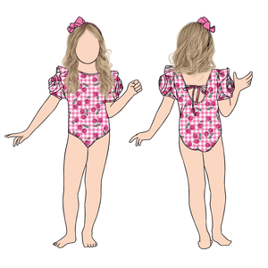 Maillot de bain pour enfants Little Glow Kid, collection été, personnalisable, pour filles, avec bretelles croisées au dos, manches courtes roses, séchage rapide, idéal pour le bikini - Product Image 1